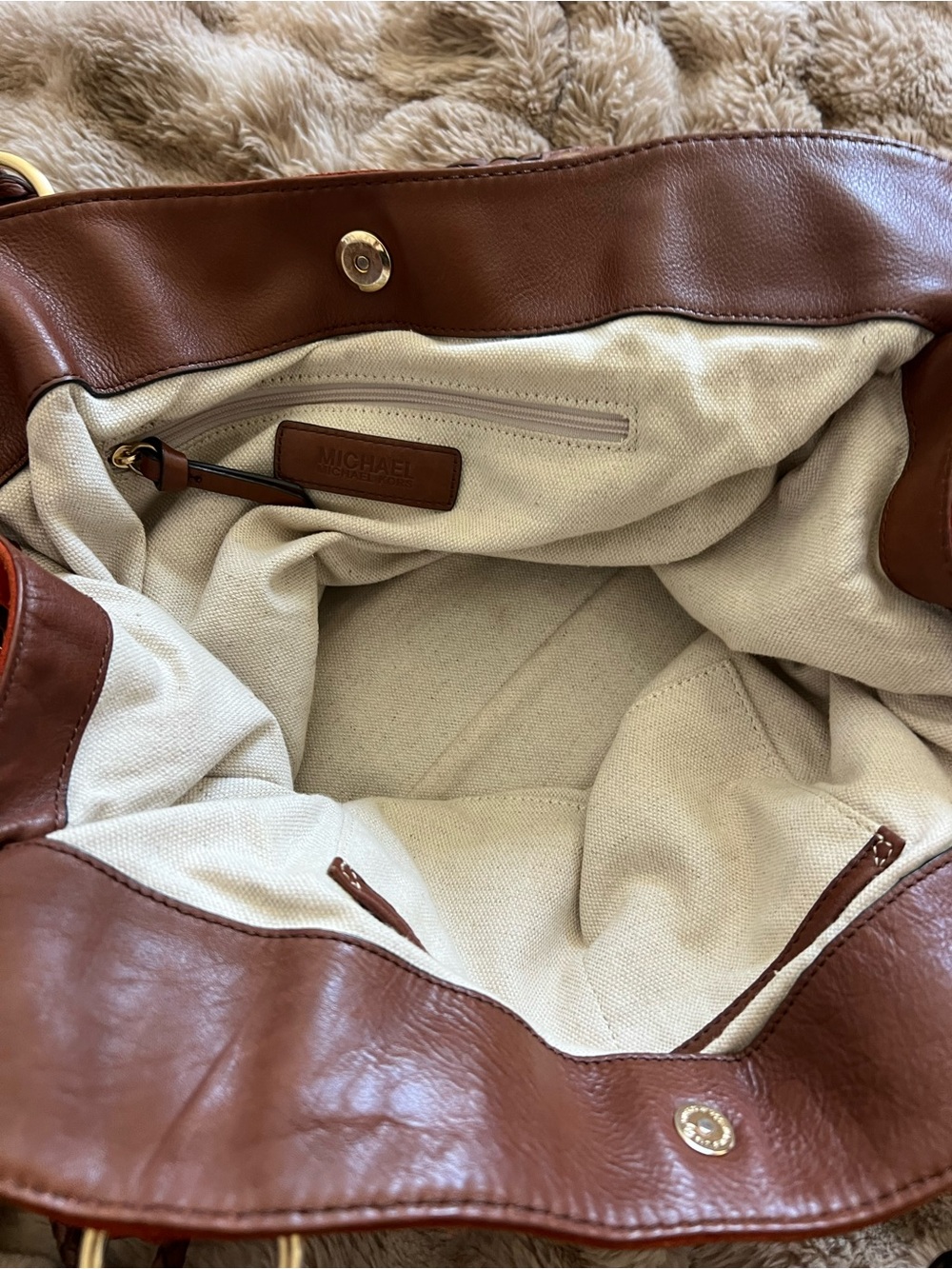 Michael Kors Rust Suede Tote/Hobo with Braided Brown Handles - Picture 7 of 11